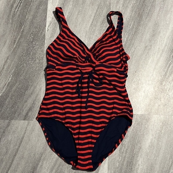 Tommy Bahama Sea Swell V Neck Faux Wrap One Piece Swimsuit, Air Kiss Red size 14 - Picture 2 of 6